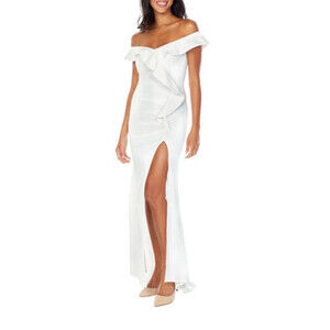 TFNC Zucca Off The Shoulder Ruffle Maxi Dress In White Size S $179
